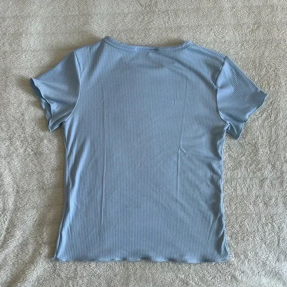 Light Blue Ribbed Short Sleeve Tee Fall Back To School - Picture 2 of 4